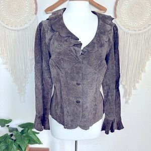 Coldwater creek brown eyelet laser cut leather suede boho jacket medium
